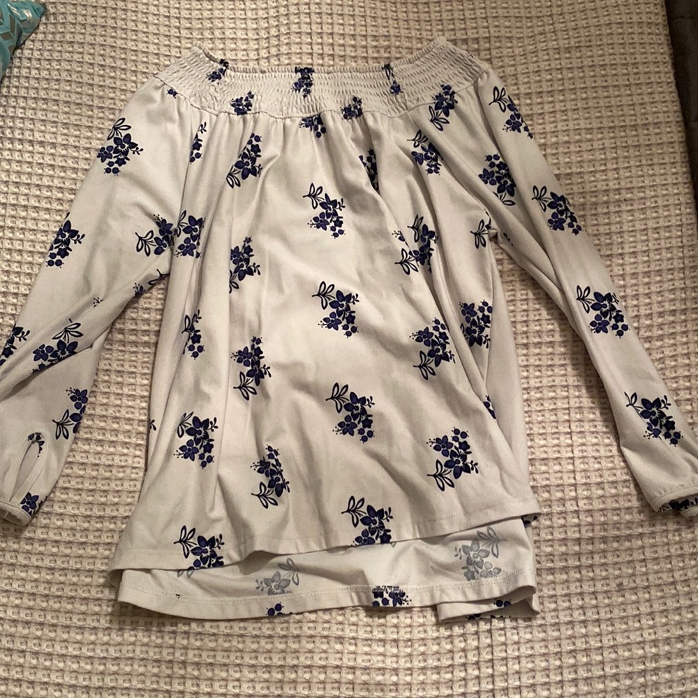 White Blouse with Blue Flowers